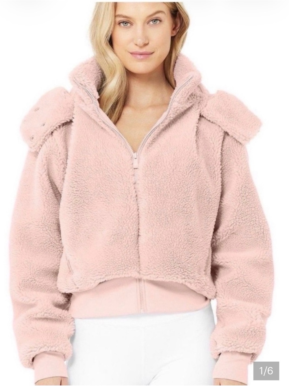 ALO Yoga Blush Pink Teddy Sherpa Zip Jacket